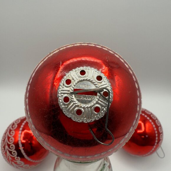 Vintage Lot Jumbo West Germany Mercury Glass Christmas Ornaments Round Red White - Picture 9 of 16